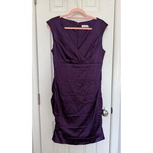 Calvin Klein Purple Sleeveless V-Neck Ruched Mini Sheath Dress Size 12